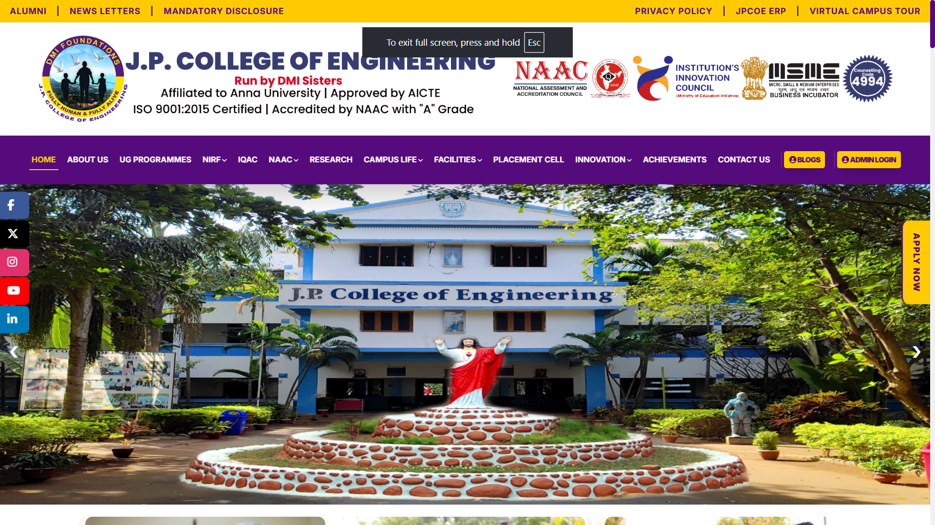 J.P. College of Engineering Website